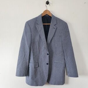 Mens Paul Frederick Striped Navy Blue and White Blazer 40R